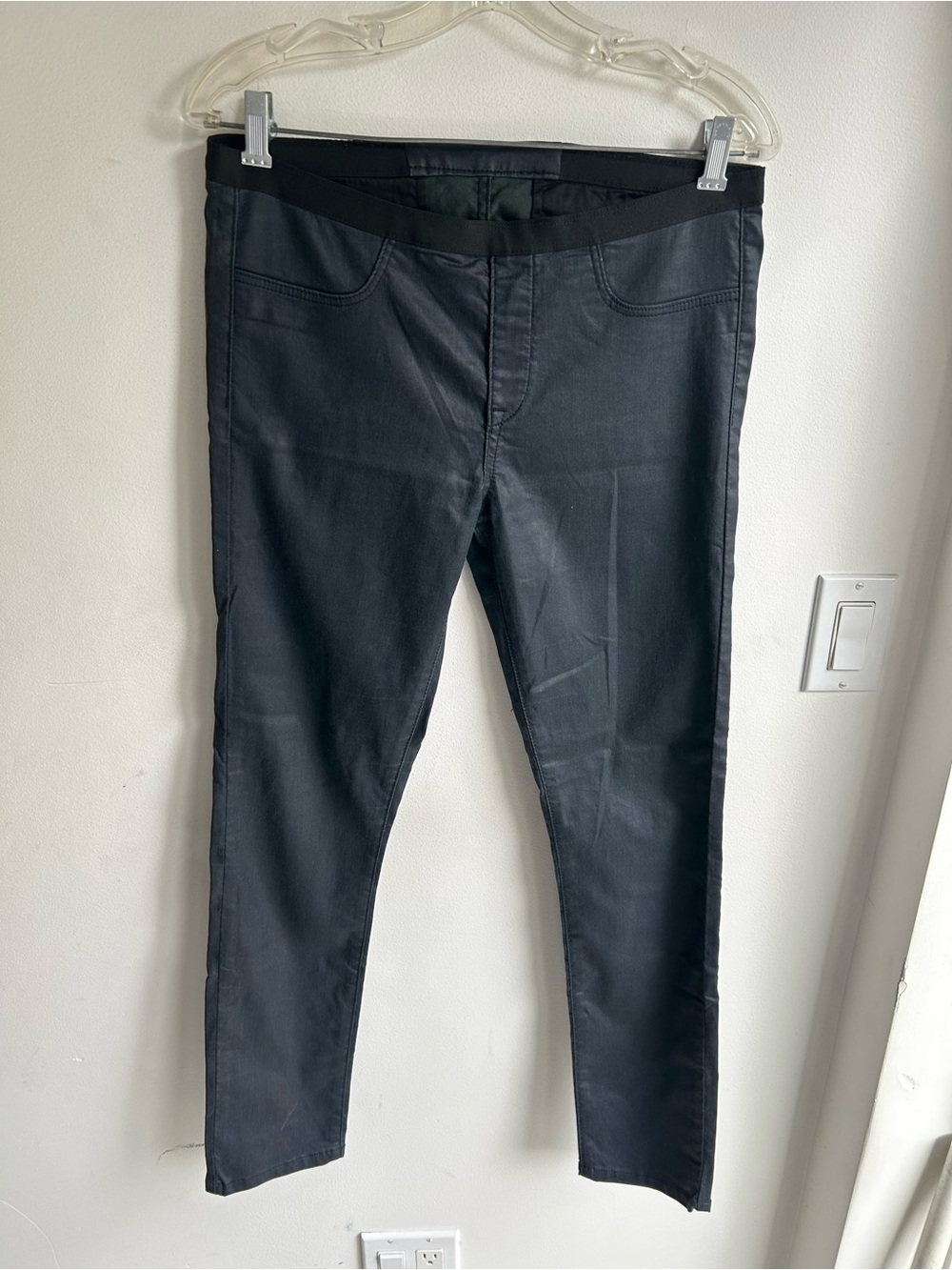 Helmut Lang Pants Womens 30 Black Coated Cotton Blend Skinny Quiet Lux Stretch